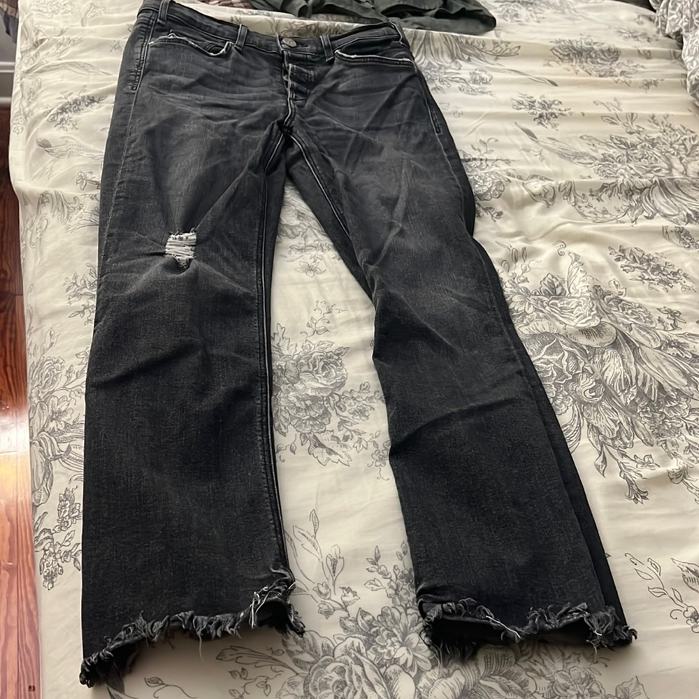 McGuire straight leg black jeans. Hits right above ankles.